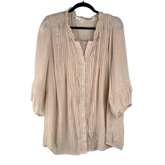 Indigo Rose Tan Boho Festival Summer Floral Embroidered 3/4 Sleeve Top Size 2X - Picture 1 of 7